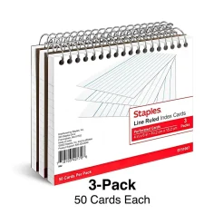 Index Cards*Staples ™ 4" x 6" Index Cards, Lined, White, 50 Cards/Pack, 3 Pack/Carton (TR51007)