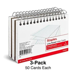 Index Cards*Staples 3" x 5" Index Cards, Lined, White, 50 Cards/Pack, 3 Pack/Carton (TR50991)