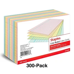 Index Cards*Staples 4" x 6" Index Cards, Lined, Assorted Colors, 300/Pack (TR51000)