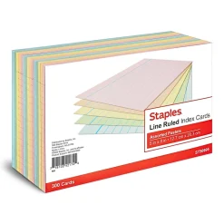 Index Cards*Staples 5" x 8" Index Cards, Lined, Assorted Colors, 300/Pack (TR50995)