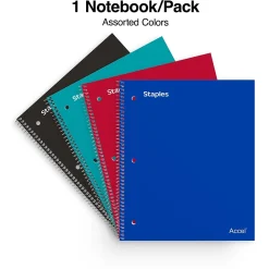 Subject Notebooks|Staples ® Accel 5-Subject Notebook, 8.5" x 11", College Ruled, 200 Sheets, Colors (ST15761D) Assorted