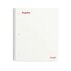 Subject Notebooks|Staples ® Accel 1-Subject Subject Notebooks, 8.5" x 11", College Ruled, 100 Sheets, White (25539M)
