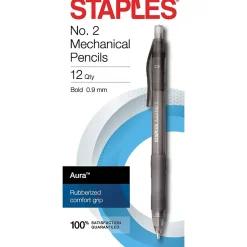 Pencils|Staples Aura Mechanical Pencil, 0.9mm, #2 Medium Lead, Dozen (50441)