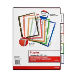 Dividers|Staples Better Print & Apply Label Plastic Divider, 5 Tabs, Assorted Colors, 1 Set (23279-CC)