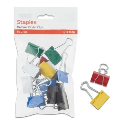 Clips & Fasteners|Staples Binder Clip Med 15 PK Assorted - Core