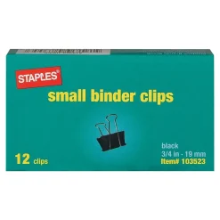Clips & Fasteners|Staples Binder Clips, Small, Black, 12/Pack (15350)