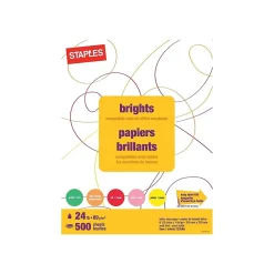 Multipurpose Paper*Staples Brights Multipurpose Paper, 24 lbs., 8.5" x 11", Assorted, 500/Ream (20200) Assorted Colors