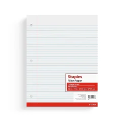 Filler Paper|Staples ® College Ruled Filler Paper, 8.5" x 11", White, 400 Sheets/Pack (ST27521D)