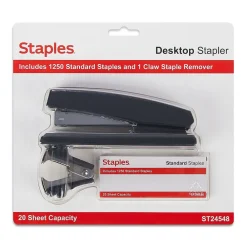 Staplers|Staples ® Combo Pack Desktop Stapler, 20-Sheet Capacity, Included, Black (ST24548/24548)
