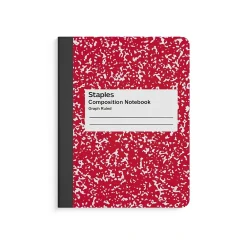 Composition Notebooks|Staples Composition Notebook, 7.5" x 9.75", Graph Ruled, 80 Sheets, /White (ST55069) Red