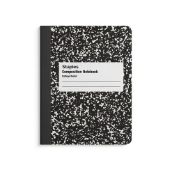 Composition Notebooks|Staples Composition Notebook, 7.5" x 9.75", College Ruled, 100 Sheets, Black/White, 48/Carton (40451CT)