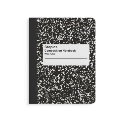Composition Notebooks|Staples ® Composition Notebook, 9.75" x 7.5", Wide Ruled, 80 Sheets, Assorted Colors, 48/Carton (20702CT)