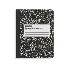 Composition Notebooks|Staples ® Composition Notebooks, 7.5" x 9.75", Wide Ruled, 100 Sheets, /White Marble, 4/Pack (ST58369) Black