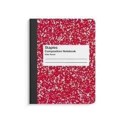 Composition Notebooks|Staples ® Composition Notebook, 7.5" x 9.75", Wide Ruled, 100 Sheets, Red (ST55075)