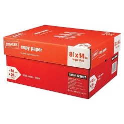 Copy Paper*Staples Copy Paper, 8.5" x 14", 20 lbs., White, 500 Sheets/Ream, 10 Reams/Carton (221193)