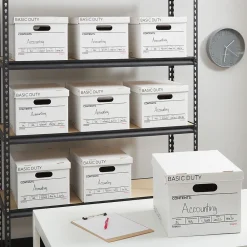 File Storage|Staples Corrugated File Box Lift Off Lid, Letter/Legal Size, White/Black, 20/Pack (3325010/3325007)