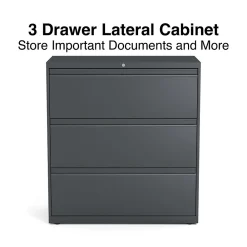 File Cabinets*Staples 3-Drawer Lateral File Cabinet, Letter/Legal Size, Lockable, 40.25"H x 36"W x 18.63"D, Charcoal (60947/20885)