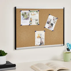 Bulletin*Staples Durable Cork Bulletin Board, Black/Silver Frame, 2' x 1.5' (ST52490-US)