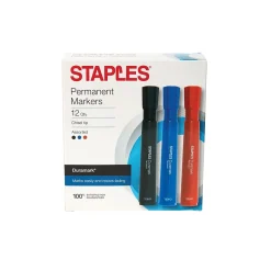 Markers|Staples DuraMark Permanent Markers, Chisel Point, Assorted, 12/Pack (10404)