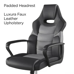 Gaming Chairs*Emerge Staples Vector Luxura Faux Leather Gaming Chair, Black & Gray (61108)