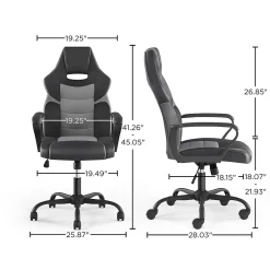 Gaming Chairs*Emerge Staples Vector Luxura Faux Leather Gaming Chair, Black & Gray (61108)