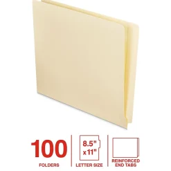 File Folders|Staples End Tab File Folder, Straight Cut, Letter Size, Manila, Reinforced Tab, 100/Box (ST62568)