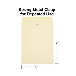 Hot Staples Extra-Heavyweight Clasp & Moistenable Glue Catalog Envelopes, 9"L x 12"H, Manila, 100/Box (121962/19276)