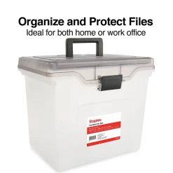 File Storage|Staples File Box File Portable Tote, Letter Size, Clear (140165/111112)