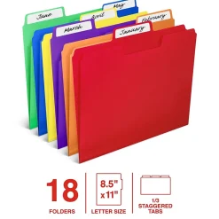 File Folders|Staples File Folder, 1/3-Cut Tab, Letter Size, Plastic, Assorted Colors, 18/Box (ST62540)