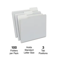 File Folders|Staples File Folders, 1/3-Cut Tab, Letter Size, , 100/Box (ST433664-CC) Gray