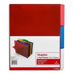 File Folders|Staples File Folders, 1/3-Cut Tab, Letter Size, Assorted Colors, 6/Pack (TR10847/10847)