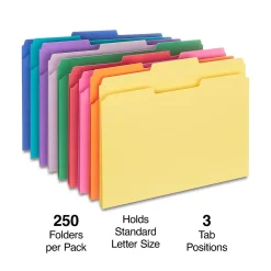 File Folders|Staples File Folders, 1/3-Cut Tab, Letter Size, , 250/Box (ST576937-CC) Assorted