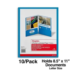 Pocket Folders|Staples Glossy 2-Pocket Paper Folder, , 10/Pack (13373-CC) Light blue