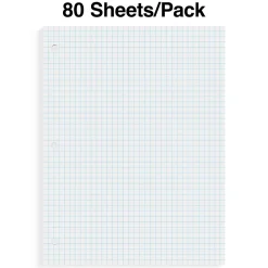 Filler Paper|Staples ® Graph Ruled Filler Paper, 8" x 10.5", 3-Hole Punched, White, 80 Sheets/Pack (ST40476B)