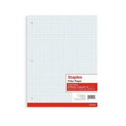 Filler Paper|Staples ® Graph Ruled Filler Paper, 8" x 10.5", White, 80 Sheets/Pack (ST25634D)