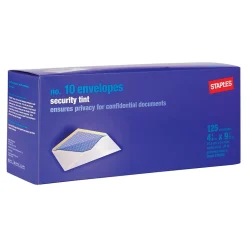 New Staples Gummed Security Tinted #10 Business Envelopes, 4 1/8" x 9 1/2", White, 125/Box (276204N)