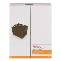Hanging File Folders|Staples Hanging File Folders, 1/5-Cut Tab, LLetter Size, Standard Green, 50/Box (45444-US)