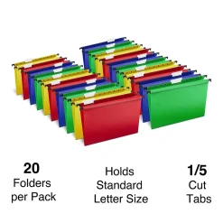 Hanging File Folders|Staples ® Hanging File Folder, 5-Tab, Letter Size, Assorted, 20/Box (ST13324/TR13324)