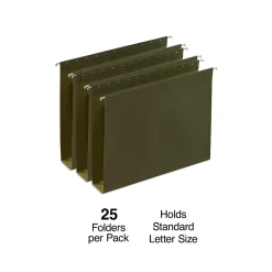 Hanging File Folders|Staples Heavy Duty Box-Bottom Hanging File Folders, 2" Expansion, 1/5-Cut Tab, Letter Size, , 25/Box (ST117515) Green