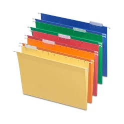 Hanging File Folders|Staples ® Heavy Duty Bright Colored Hanging File Folders, 1/5-Cut Tab, Letter Size, Assorted Colors, 25/Box (ST875411-CC)