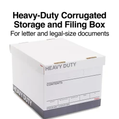 File Storage|Staples Heavy Duty File Box, Lift Off Lid, Letter/Legal, White/Gray, 12/Carton (TR59219)