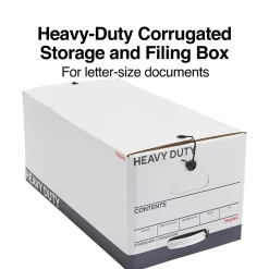 File Storage|Staples Heavy Duty File Box, String and Button Lid, Letter, White/Gray, 4/Pack (TR59222)
