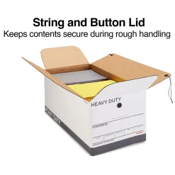 File Storage|Staples Heavy Duty File Box, String and Button Lid, Letter, White/Gray, 4/Pack (TR59222)