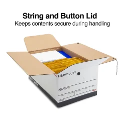 File Storage|Staples Heavy Duty File Box, String and Button Lid, Legal, White/Gray, 4/Pack (TR59224)