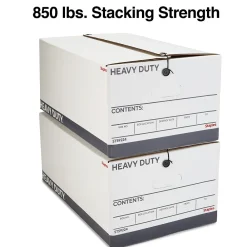 File Storage|Staples Heavy Duty File Box, String and Button Lid, Legal, White/Gray, 4/Pack (TR59224)