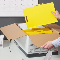 File Storage|Staples Heavy Duty File Box, String and Button Lid, Legal, White/Gray, 4/Pack (TR59224)