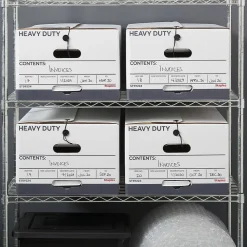 File Storage|Staples Heavy Duty File Box, String and Button Lid, Legal, White/Gray, 4/Pack (TR59224)