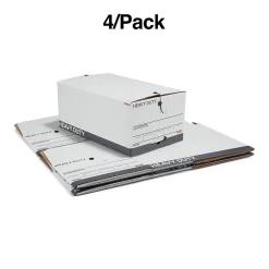 File Storage|Staples Heavy Duty File Box, String and Button Lid, Legal, White/Gray, 4/Pack (TR59224)