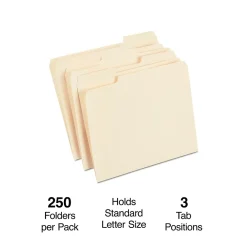 File Folders|Staples Heavy Duty File Folder, 1/3 Cut Tab, Letter Size, , 250/Box (TR56677) Manila