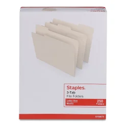 File Folders|Staples Heavy Duty File Folder, 1/3 Cut Tab, Letter Size, , 250/Box (TR56677) Manila